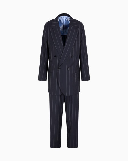 a|x armani exchange Heritage line double-breasted pinstriped suit in virgin wool