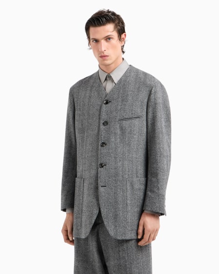A|x Armani Exchange Heritage Line Single-breasted Jacket In Chevron Jacquard Virgin Wool