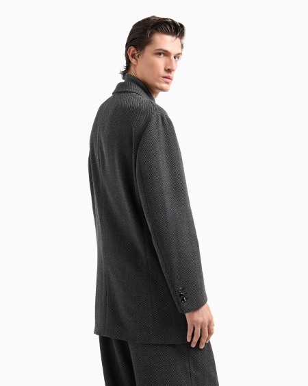 A|x Armani Exchange Heritage Line Single-breasted Jacket In Chevron Jacquard Stretch Virgin Wool