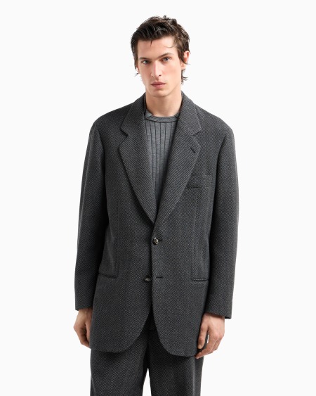 A|x Armani Exchange Heritage Line Single-breasted Jacket In Chevron Jacquard Stretch Virgin Wool