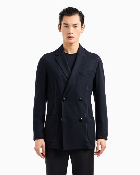 A|x Armani Exchange Icon Double-breasted Jacket In Fulled Cashmere Interlock