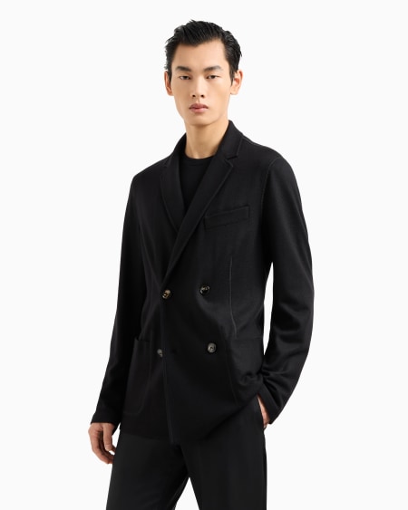 A|x Armani Exchange Icon Double-breasted Jacket In Fulled Cashmere Interlock