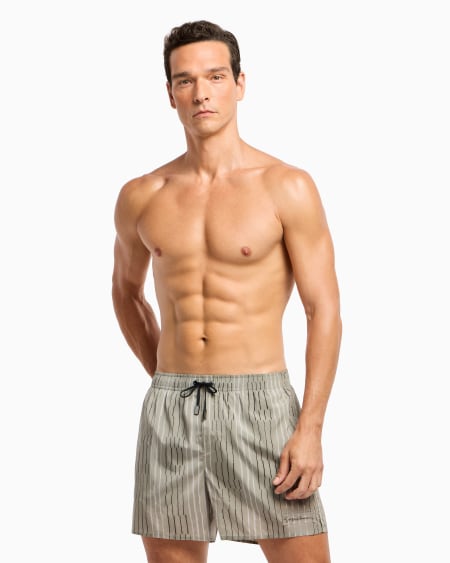 A|x Armani Exchange Irregular Striped Print Swim Trunks