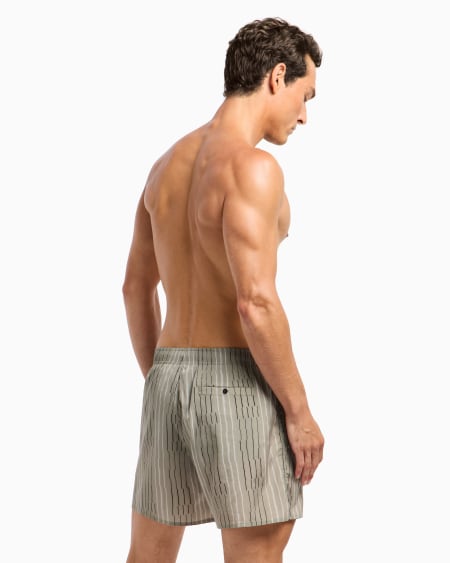 A|x Armani Exchange Irregular Striped Print Swim Trunks