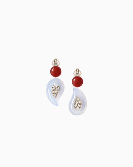 a|x armani exchange Josephine earrings in 18k gold chalcedony carnelian and diamonds