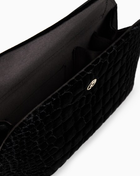 A|x Armani Exchange La Prima Clutch Bag In Crocodile-effect Quilted Velvet