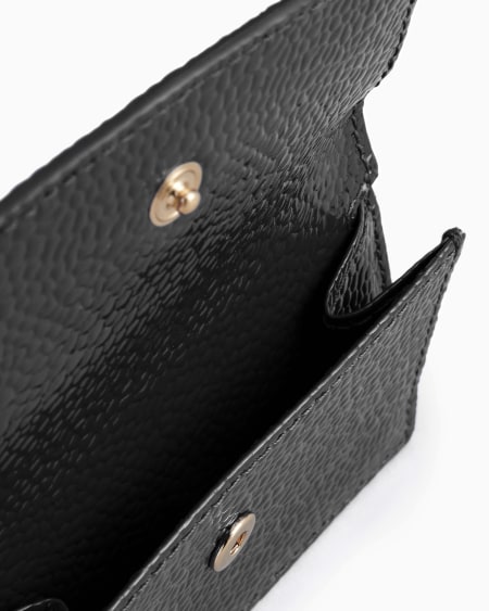 A|x Armani Exchange La Prima Mini Trifold Wallet In Rice-grain Effect Patent Leather