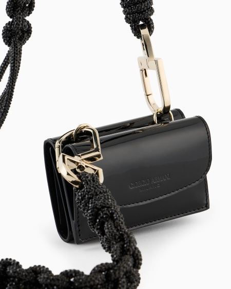 A|x Armani Exchange La Prima Patent-leather Mini Trifold Wallet With Rhinestone Shoulder Strap