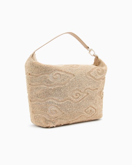 A|x Armani Exchange La Prima Soft Large Hobo Bag In Raffia And Leather