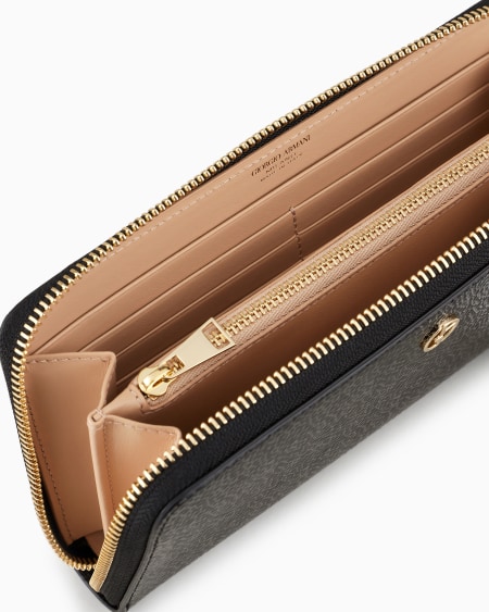 A|x Armani Exchange La Prima Wraparound-zip Wallet In Rice-grain Effect Patent Leather