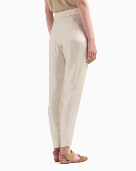 A|x Armani Exchange Laminated Linen And Viscose Pleated Trousers