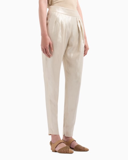 A|x Armani Exchange Laminated Linen And Viscose Pleated Trousers