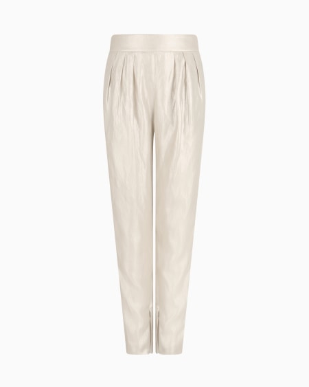 a|x armani exchange Laminated linen and viscose pleated trousers