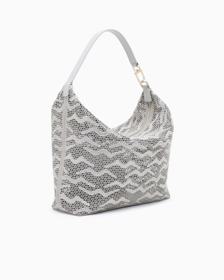 A|x Armani Exchange Large La Prima Soft Hobo Bag In Shimmering Lace And Nubuck