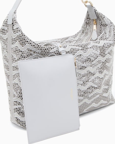 A|x Armani Exchange Large La Prima Soft Hobo Bag In Shimmering Lace And Nubuck