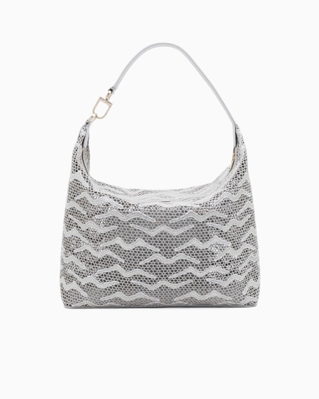 A|x Armani Exchange Large La Prima Soft Hobo Bag In Shimmering Lace And Nubuck