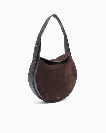 A|x Armani Exchange Large Shoulder Bag In Suede And Pebbled Calfskin