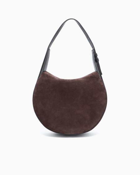 A|x Armani Exchange Large Shoulder Bag In Suede And Pebbled Calfskin