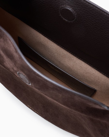 A|x Armani Exchange Large Shoulder Bag In Suede And Pebbled Calfskin