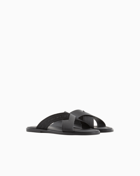 A|x Armani Exchange Leather Cross Sandals With Two-toned Tape