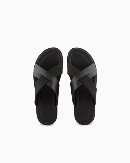 A|x Armani Exchange Leather Cross Sandals With Two-toned Tape