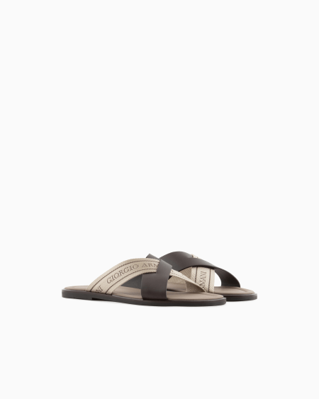A|x Armani Exchange Leather Cross Sandals With Two-toned Tape
