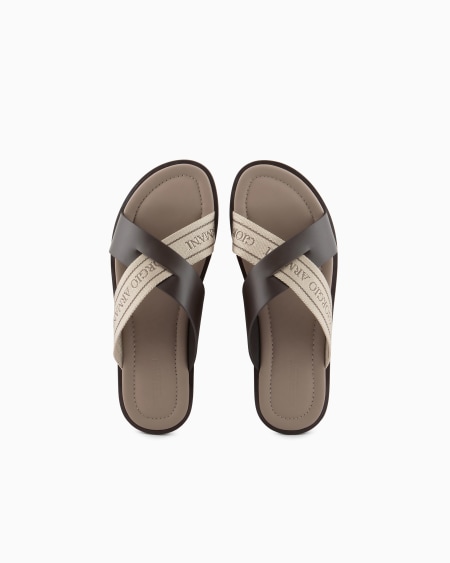 A|x Armani Exchange Leather Cross Sandals With Two-toned Tape