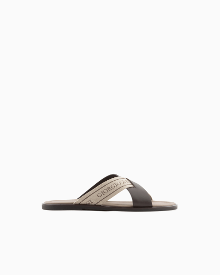 a|x armani exchange Leather cross sandals with two-toned tape
