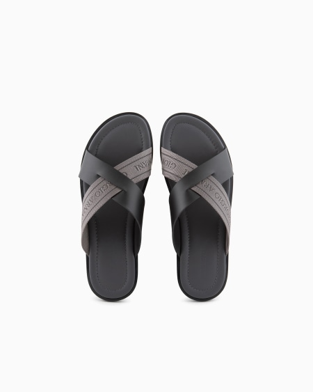 A|x Armani Exchange Leather Cross Sandals With Two-toned Tape