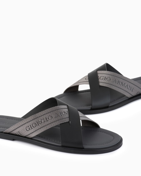 A|x Armani Exchange Leather Cross Sandals With Two-toned Tape