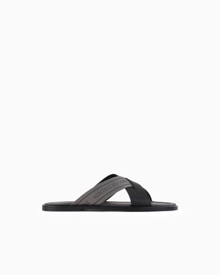a|x armani exchange Leather cross sandals with two-toned tape