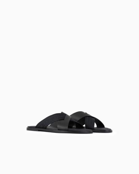 A|x Armani Exchange Leather Cross Sandals With Two-toned Tape