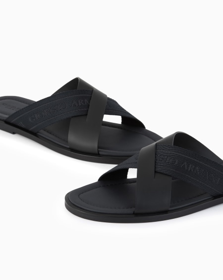 A|x Armani Exchange Leather Cross Sandals With Two-toned Tape