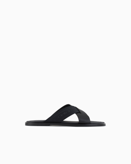 a|x armani exchange Leather cross sandals with two-toned tape