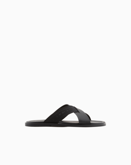 a|x armani exchange Leather cross sandals with two-toned tape