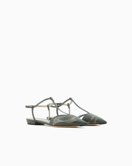 A|x Armani Exchange Leather T-bar Ballerinas With Strap