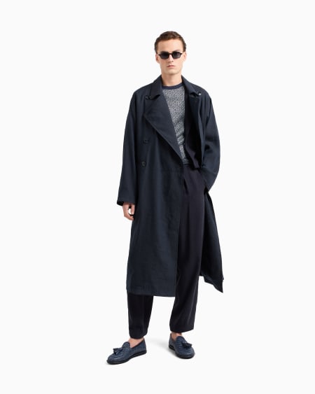 A|x Armani Exchange Linen And Viscose Double-breasted Overcoat