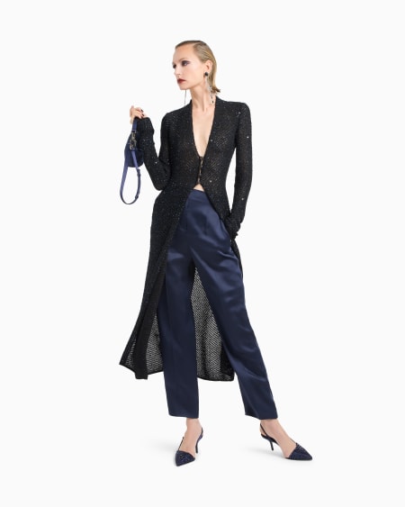 A|x Armani Exchange Long Cardigan In A Metallic Viscose Blend