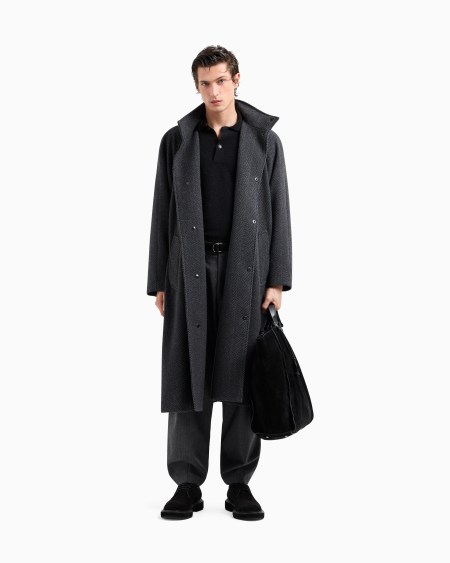 A|x Armani Exchange Long Coat In Chevron Jacquard Cashmere-blend Cloth