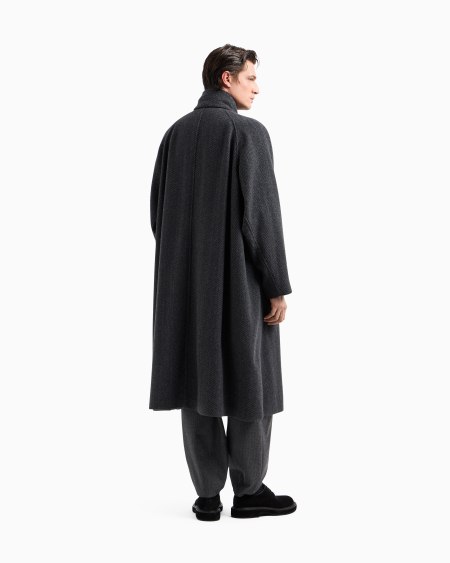 A|x Armani Exchange Long Coat In Chevron Jacquard Cashmere-blend Cloth