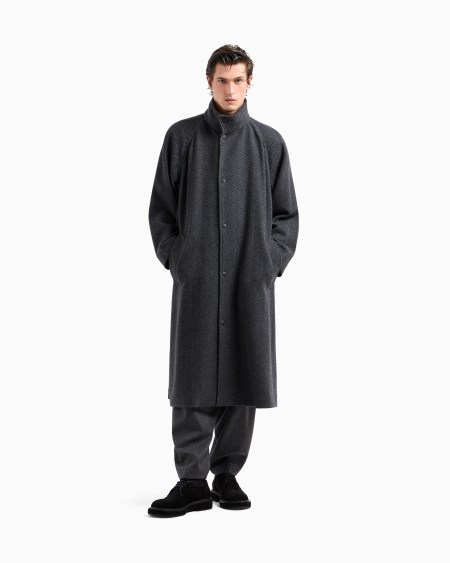 A|x Armani Exchange Long Coat In Chevron Jacquard Cashmere-blend Cloth