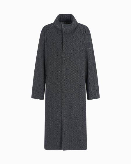 a|x armani exchange Long coat in chevron jacquard cashmere-blend cloth