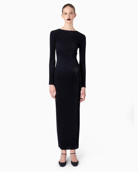 A|x Armani Exchange Long Dress In Pleated Stretch Jersey