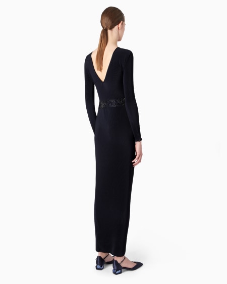 A|x Armani Exchange Long Dress In Pleated Stretch Jersey