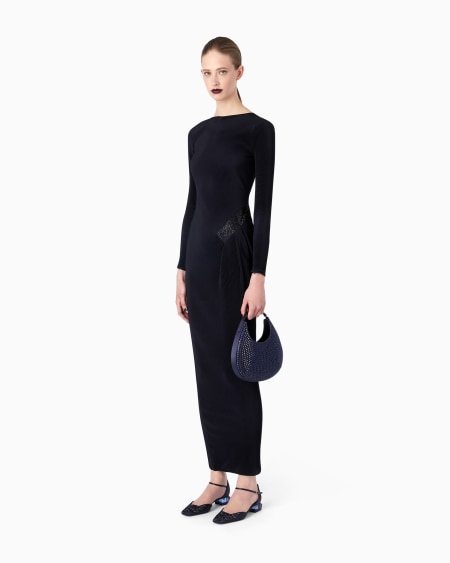 A|x Armani Exchange Long Dress In Pleated Stretch Jersey