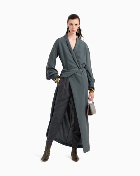 A|x Armani Exchange Long Dress In Washed Silk Shantung
