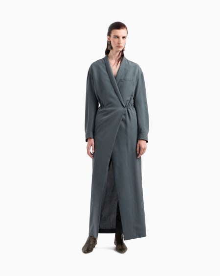 A|x Armani Exchange Long Dress In Washed Silk Shantung
