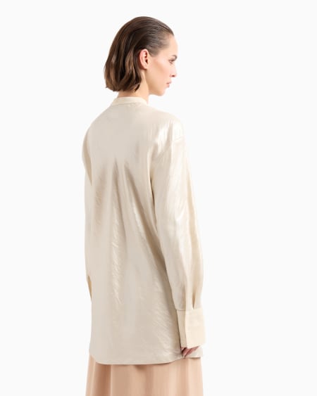 A|x Armani Exchange Long Shirt In Laminated Linen And Viscose