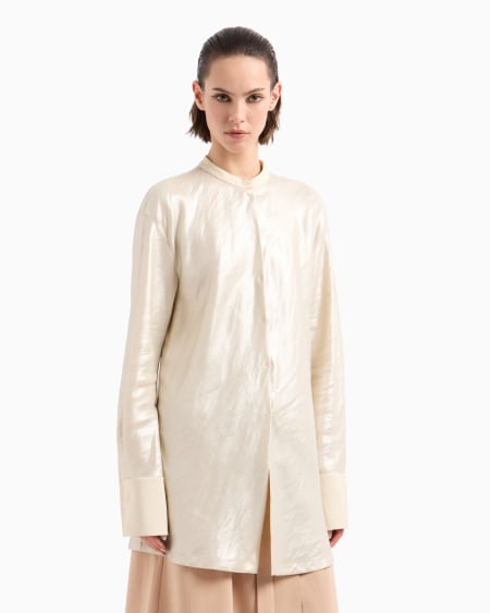 A|x Armani Exchange Long Shirt In Laminated Linen And Viscose