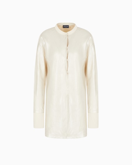 a|x armani exchange Long shirt in laminated linen and viscose